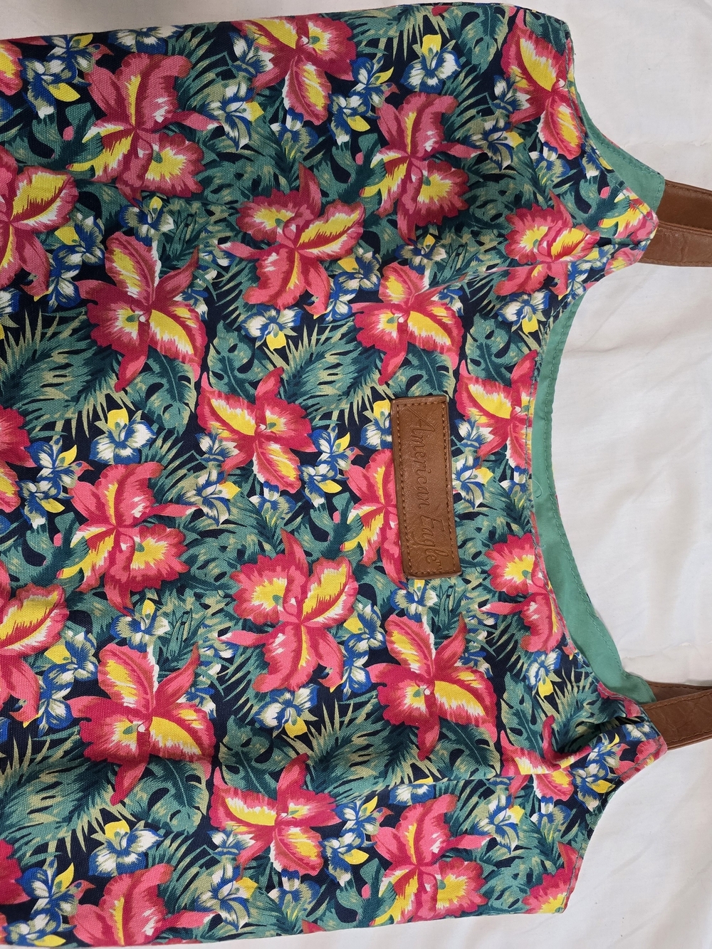 Tropical Floral Canvas Tote in Teal & Pink